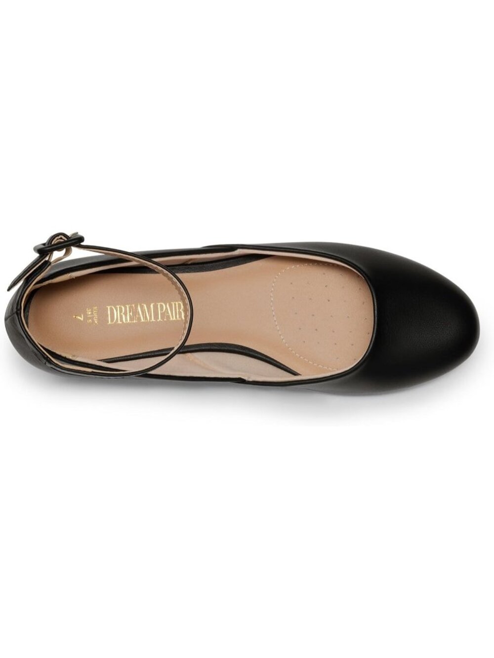 Women's Black Leather Comfortable Ballet Low Wedge Round Toe Ankle Strap Flats - Picture 4 of 6